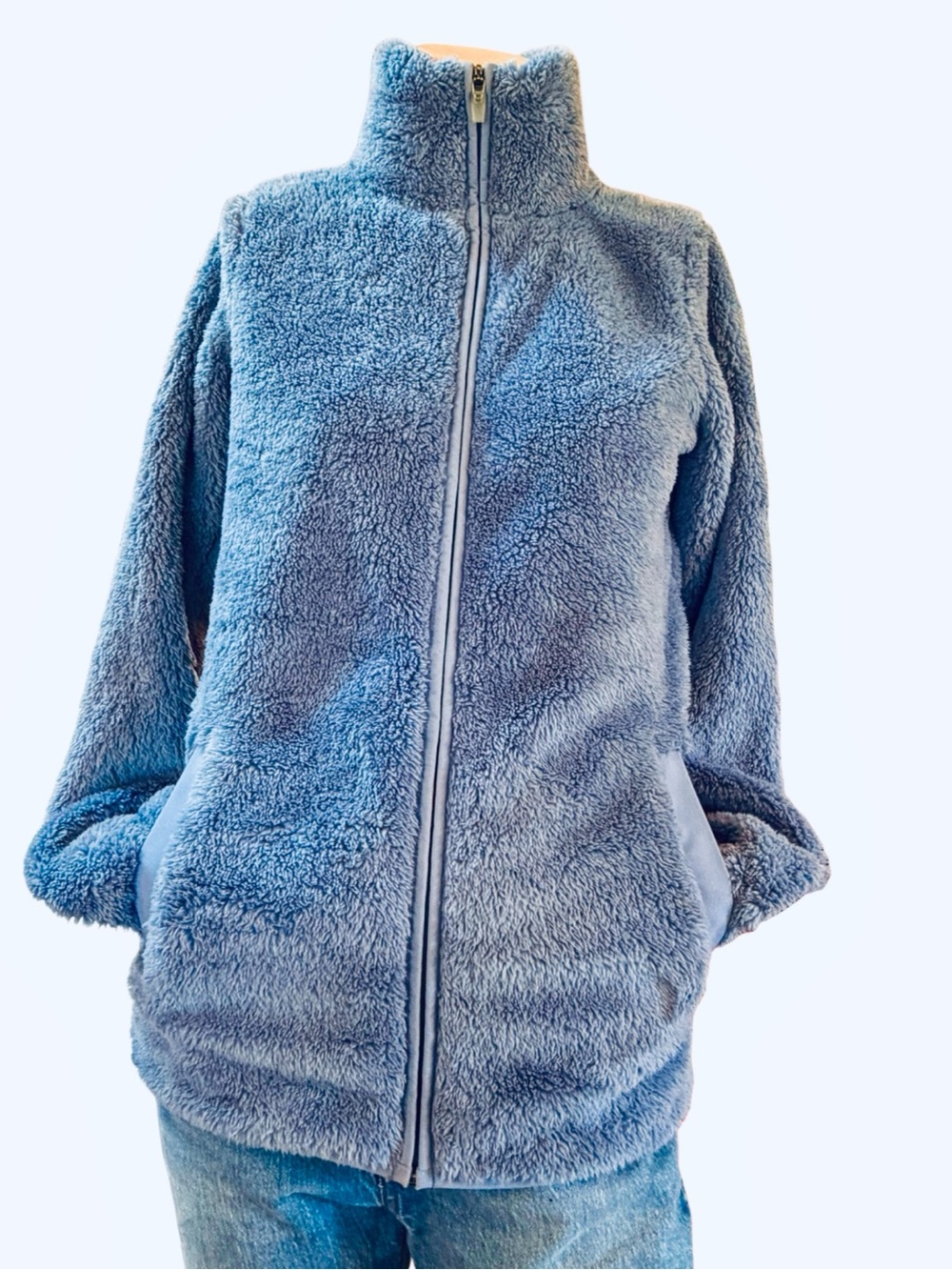 Shambhala XS Slate Country Blue Plush Teddy Fleece Full Zip Jacket High Neck